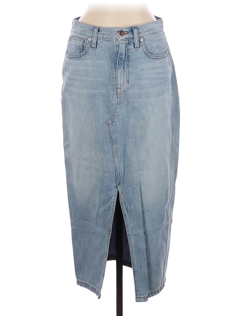 Madewell Light Wash Denim Midi Skirt with Front Slit